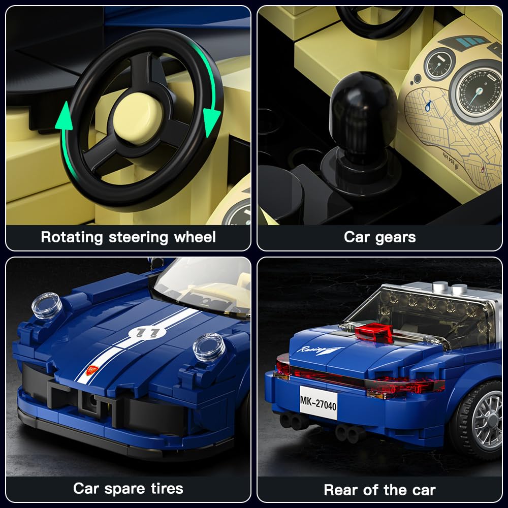 Mould King 27040 Technik Speed Champion Rennwagen Bausteine 911 Sportwagen Klemmbausteine mit Acryl-Vitrine Modellautos zum Sammeln (366 Teile)