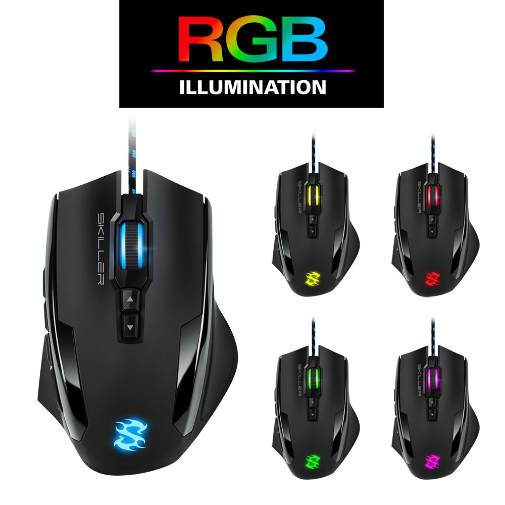 Sharkoon Skiller SGM1 Gaming Maus mit Makrotasten (10800 DPI, RGB-Beleuchtung, 12 Tasten, Weight-Tuning-System und Software) schwarz