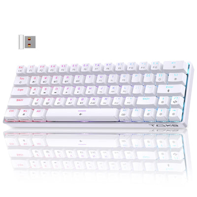 TMKB T63 Gaming Tastatur Mechanische Kabellos mit Blue Switch,Bluetooth / 2.4G / Mit Kabel,weiße