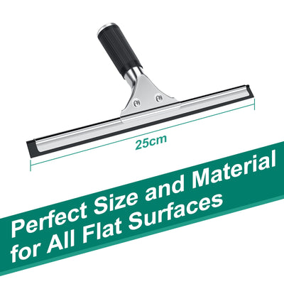 25cm Fensterabzieher Profi, Edelstahl Fensterwischer mit Gummilippe, Duschabzieher Schwarz für Dusche,Badezimmer,Spiegel,Glas-Reinigung,Fliesen, Fensterreinigung, Duschabzieher, Fensterreiniger