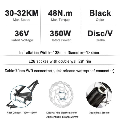 YOSE POWER 28 Zoll Ebike Umbausatz 36V350W Heckmoter, Elektrofahrrad Conversion Kit 28" (700C) für Steckkranz Kassette(ohne Steckritzel) mit Integrierte Controller 36V13Ah Batterie