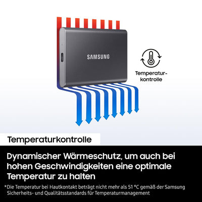 Samsung Portable SSD T7, SSD 4 TB, USB 3.2 Gen.2, 1.050 MB/s Lesen, 1.000 MB/s Schreiben, Externe SSD-Festplatte für iPhone, Mac, PC, Smartphone und Spielkonsole, Grau, MU-PC4T0T/WW