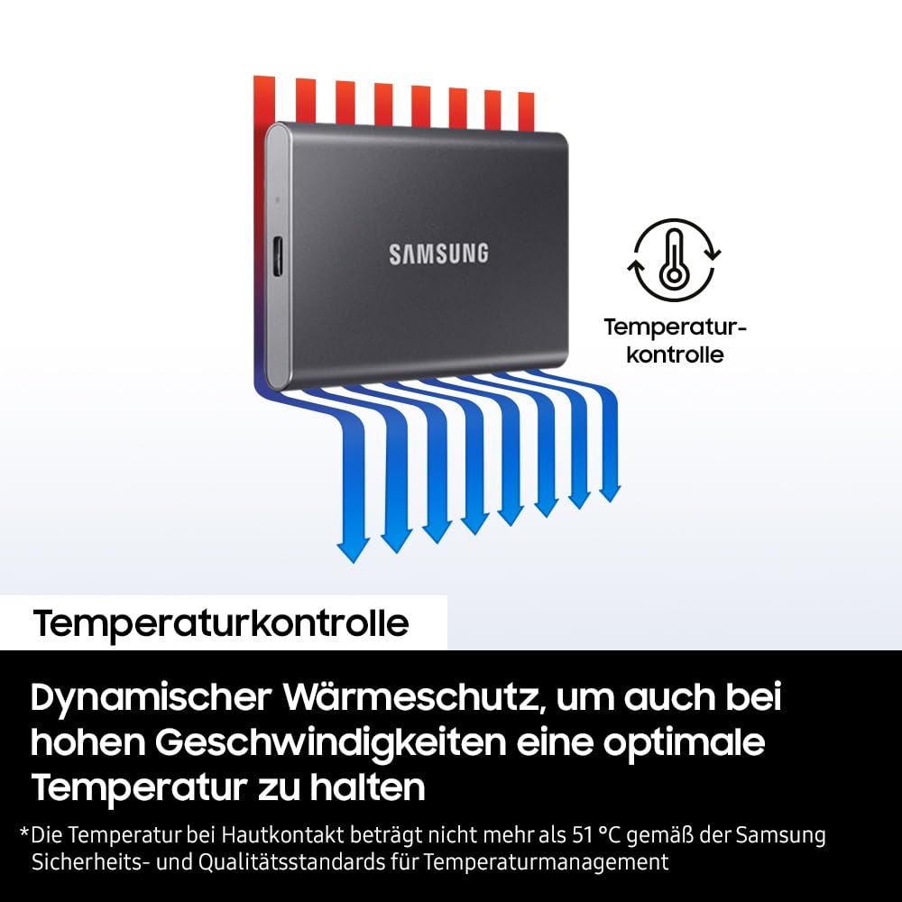 Samsung Portable SSD T7, 2 TB, USB 3.2 Gen.2, 1.050 MB/s Lesen, 1.000 MB/s Schreiben, Externe SSD Festplatte für Mac, PC, Smartphone und Spielkonsole, Blau, MU-PC2T0H/WW