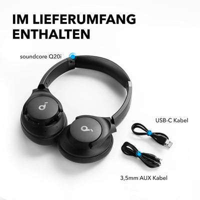 soundcore by Anker Q20i kabelloser Bluetooth Over-Ear-Kopfhörer mit Hybrid Active Noise Cancelling, 40h Spielzeit im ANC-Modus, Hi-Res Audio, tiefer Bass, Personalisierung per App (Blau)
