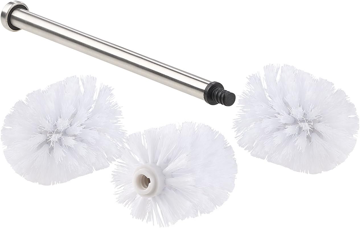 BadeStern Klobürste: WC-Bürste mit Edelstahl-Stiel und 3 Aufsätzen mit Ø 7 cm, weiß (Toilettenbürste 7 cm Durchmesser, WC Bürste 7 cm Durchmesser, Ersatzbürstenkopf)