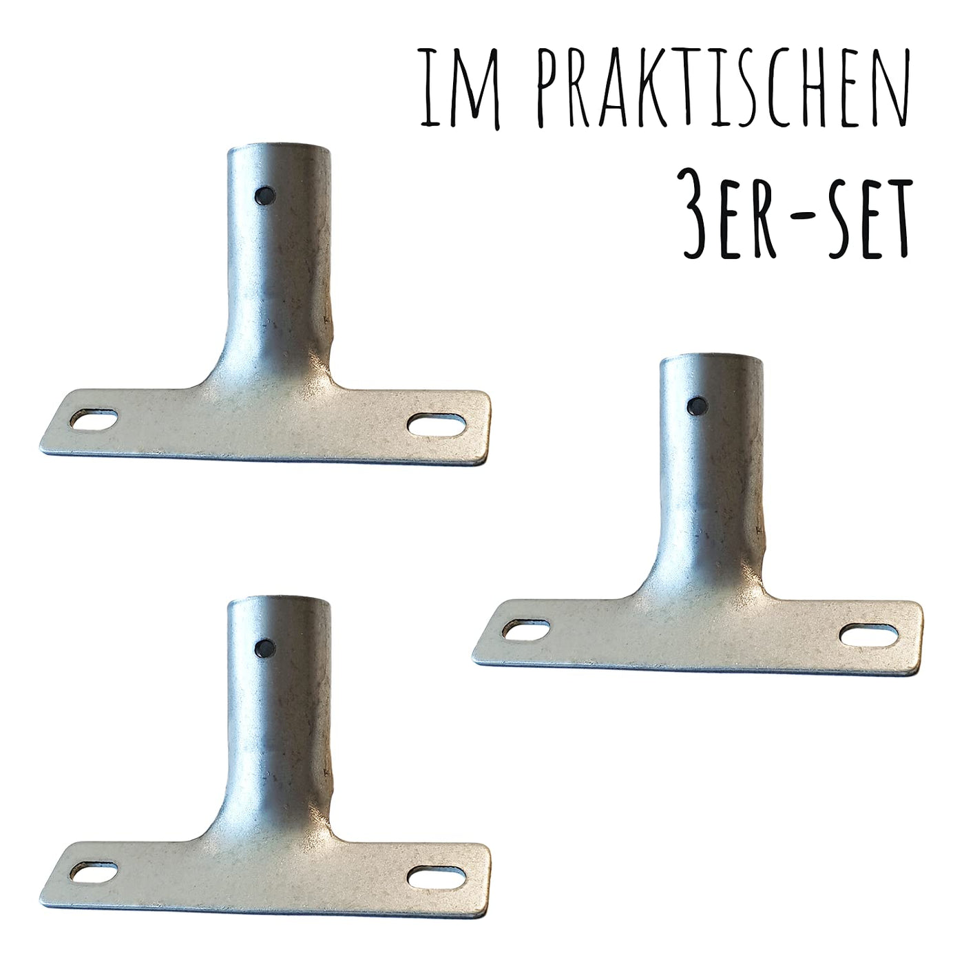 3 Stück Metallstielhalter für Besen, Stielhalter für Besenstiele bis ø 23,5 mm, Besenstielhalterung Set (3 Stück, enden geschlossen) - MADE IN GERMANY