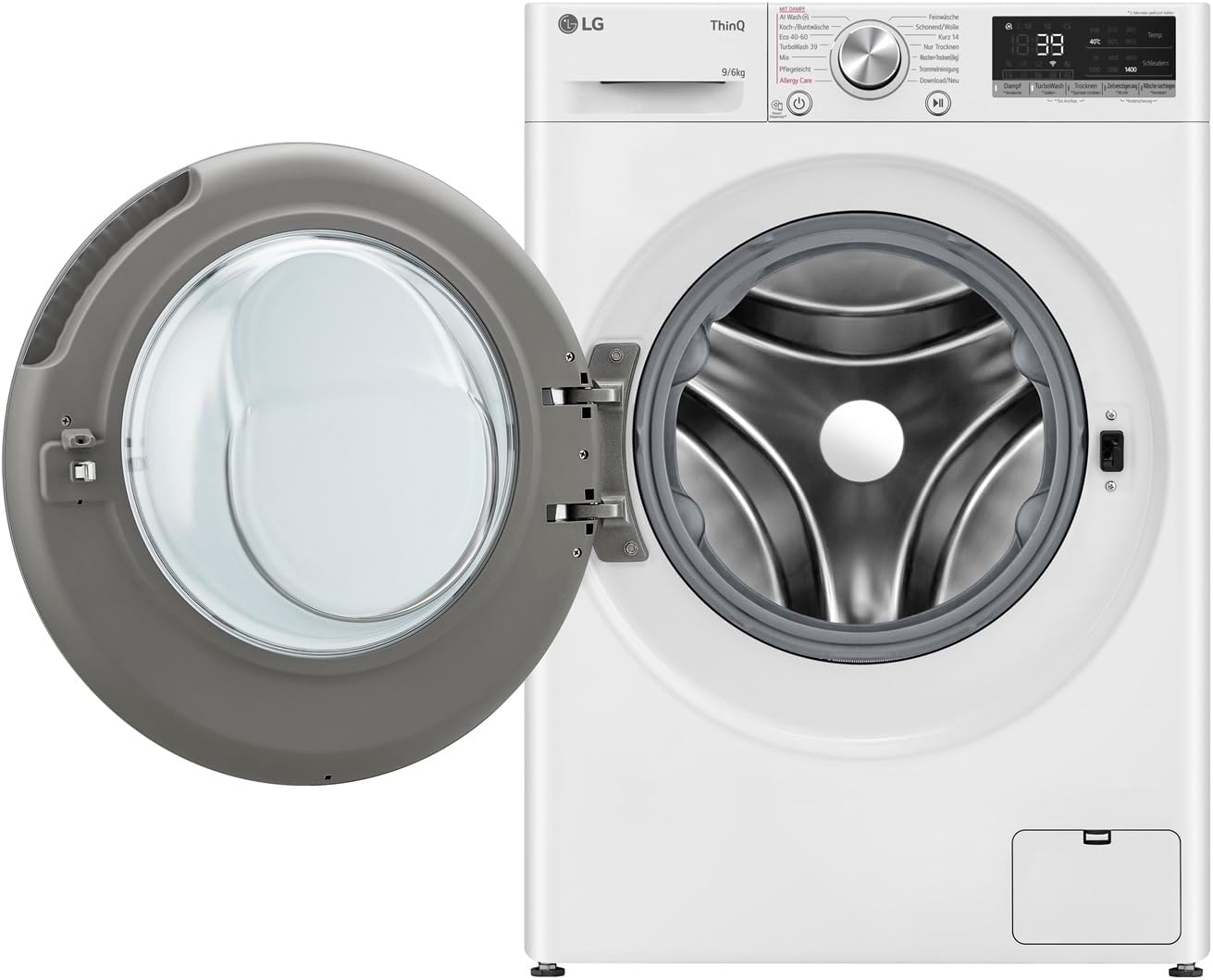 LG Electronics W4WR70961, Klasse A/D, Frontlader-Waschtrockner 9-6 kg, 1360 U/min, AI Direct Drive, Wi-Fi, Tiefenreinigung mit Dampf, TurboWash, Aqualock, Wäsche nachlegen 62 x 60 x 85 cm ꟷ Weiß