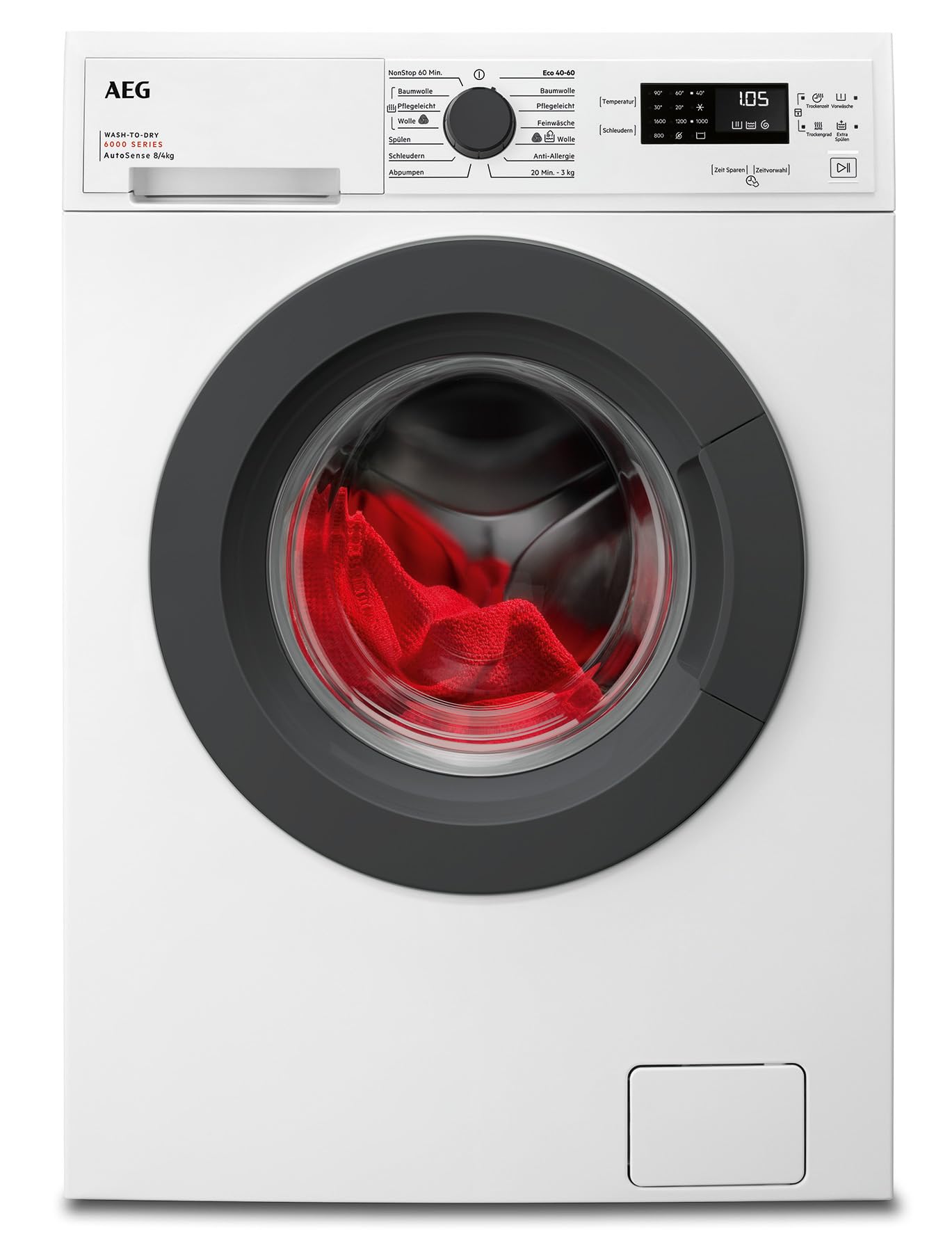AEG LWK6A50680 Waschtrockner Serie 6000 / Wash2Dry mit 5 Kombi-Programmen / 8 kg Waschen / 4 kg Trocknen/Mengenautomatik/Energiekl. D/A/Kindersicherung/LED-Display / 1600 U/min/Weiß