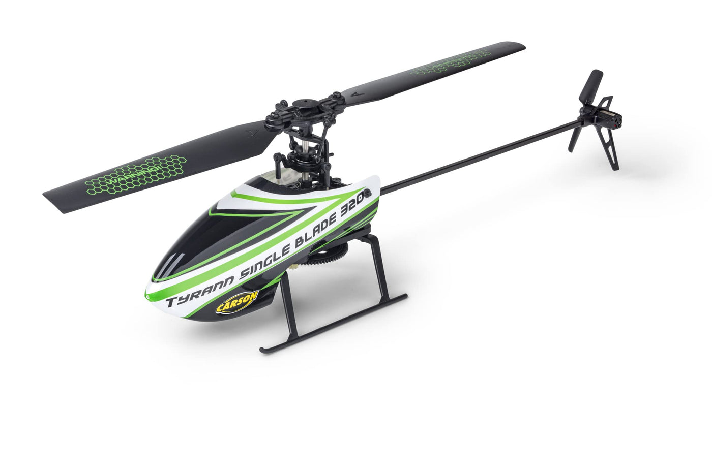 Carson 500507171 - Ferngesteuerter Helikopter Tyrann Single Blade 320 2,4 GHz - RC Flugzeug ab 16 Jahre, 100% RTF Komplettset, mit Höhenkontrolle und Start- & Landefunktion, grün