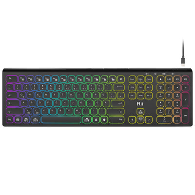 Rii Bluetooth Tastatur Kabellos, Gaming Tastatur Bluetooth mit QWERTZ, Tastatur Gaming Keyboard mit Halterung, Kabellose Tastatur Beleuchtet für PC/Tablet
