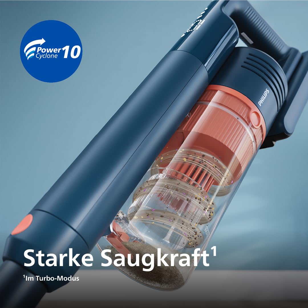 Philips Kabelloser Staubsauger 5000 Series Flex, Starke Saugkraft, 60 Min. Laufzeit, Düse mit LED-Beleuchtung, Tierhaar-Düse, Fugendüse und Kombi-Zubehör, Display, Austauschbarer Akku (XC5243/10)