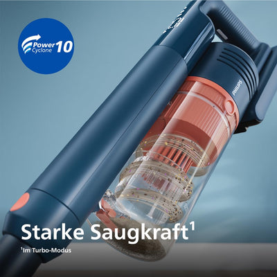 Philips Kabelloser Staubsauger 5000 Series Flex, Starke Saugkraft, 60 Min. Laufzeit, Düse mit LED-Beleuchtung, Tierhaar-Düse, Fugendüse und Kombi-Zubehör, Display, Austauschbarer Akku (XC5243/10)