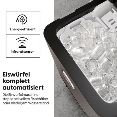 STARKFELD ICE MAKER - Luxus Eiswürfelmaschine | 20 KG Eis in 24 Stunden | Selbstreinigend & Keimfrei | 1,5L Wassertank | Eis in 6 Minuten | 2 Größen Eis | Kompakt & Leise | Cocktail Maschine (Schwarz)
