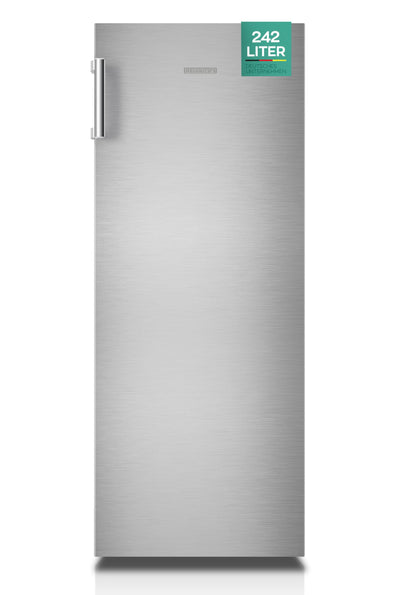 Heinrich´s freistehender Kühlschrank 242L, Vollraumkühlschrank, LED-Beleuchtung, Standkühlschrank mit 5Glasablagen+1Gemüsefach+4 Türablagen, Türanschlag wechselbar, leise 40dB, (inox)