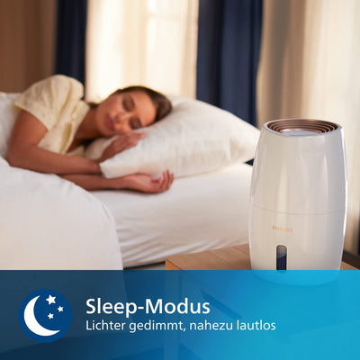 Philips 2000 Serie Luftbefeuchter – NanoCloud Technologie, Bis zu 99% Weniger Bakterien, Räume Bis 32 m², 3 Automatische Feuchtigkeitsstufen, 360-Grad-Diffusor, Ruhemodus, Kompakt (HU2716/10)