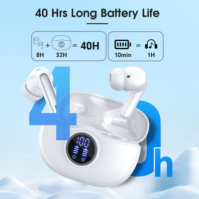 Bluetooth Kopfhörer, Kopfhörer Kabellos Bluetooth 5.3 In Ear mit Indicateur LED, 40 Std ENC Lärmreduzierung dual Mikrofon HiFi Stereo Kopfhörer, IP7 Wasserdicht in ear Ohrhörer für Sport und Arbeit