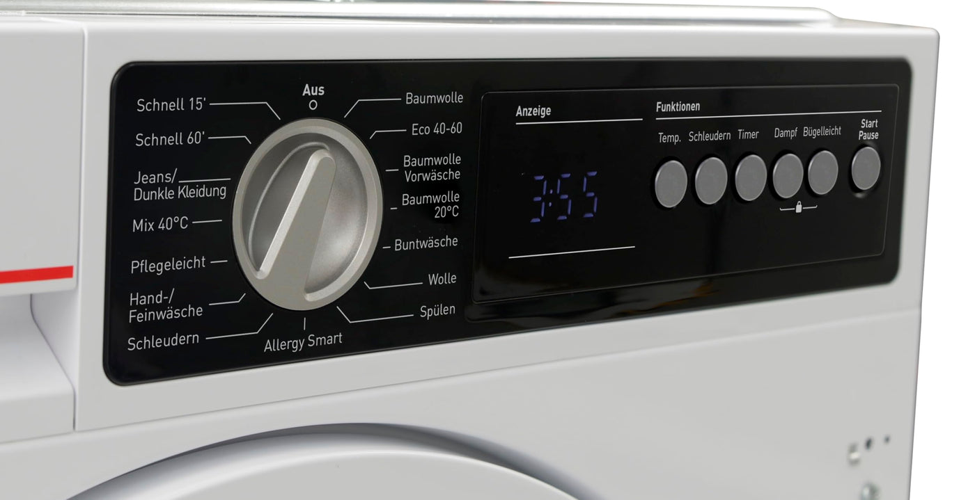 Sharp ES-NIB814BWB-DE Einbau-Waschmaschine Frontlader, B (A bis G), 8 kg, 1400 U/min, 15 Programme inkl. 15 min Kurzprogramm, AquaStop, Weiß