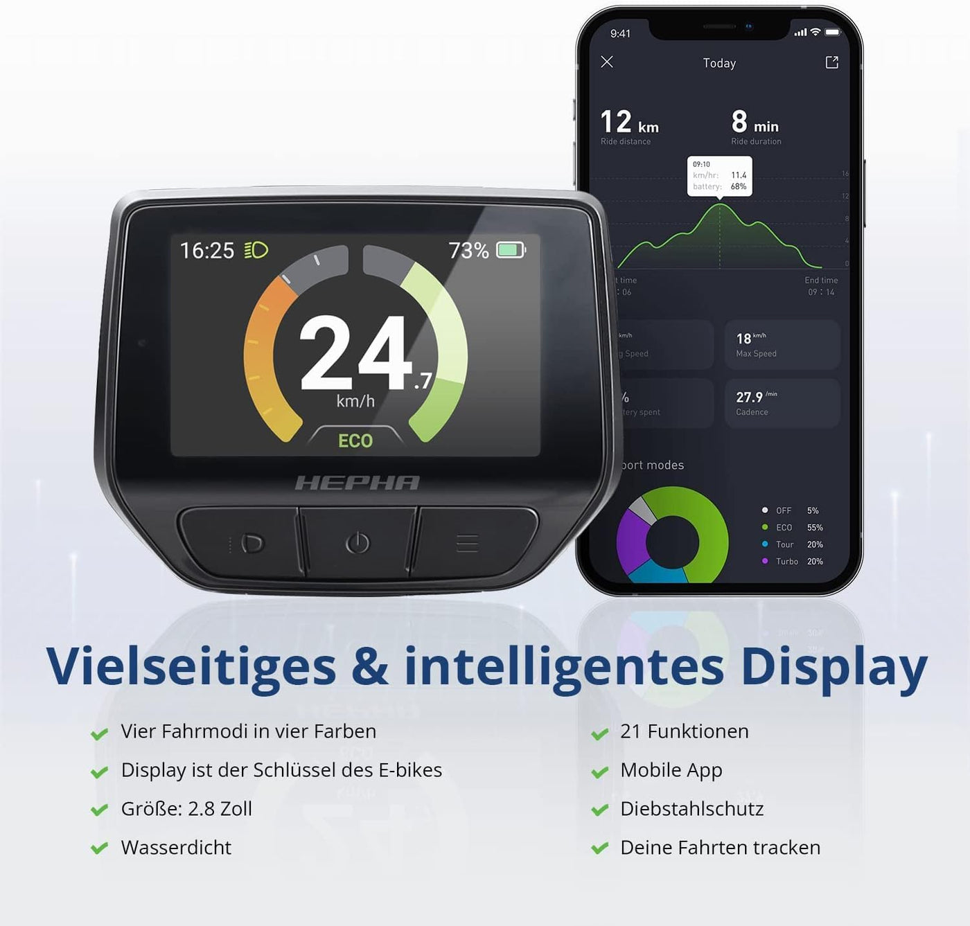 HEPHA E-Bike Trekking 7 Long Range LTD, 80Nm Mittelmotor (Upgrade AUF 100NM) Pedelec, Elektrofahrrad 708Wh Akku (bis zu 200KM), 10-Gang, APP, Unisex, 27,5 Zoll(Highstep, Schwarz, L-52cm)