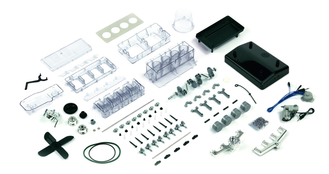 Franzis 67175 - Der große Technikbausatz 4-Zylinder-Motor, hochwertiger Modell-Bausatz im Maßstab 1:3, 100 Bauteile zum Stecken und Schrauben, inkl. Soundmodul, Anleitung und Begleitbuch