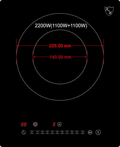 K&H Einzel 1 Zonen Glaskeramikkochfeld Elektrokochfeld 31cm Doppelbrenner Autark Eingebaut NCS-2202