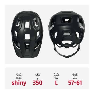 ABUS MTB-Helm MoTrip - robuster Fahrradhelm mit höhenverstellbarem Schirm für Mountainbiker - individuelle Passform - Unisex - Schwarz Glänzend, L, L (57-61 cm)