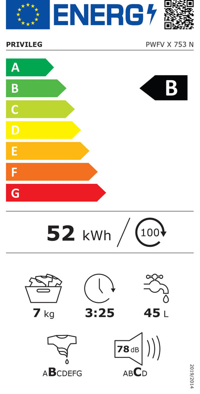 Privileg PWFV X 753 N Waschmaschine Frontlader/1400 U/min/7 kg/EEK B/Push & Go Steam/Schnell 20°/40°/60°, Express 30', Kurz 45'/Inverter-Motor/Mehrfachwasserschutz/Water Balance Plus