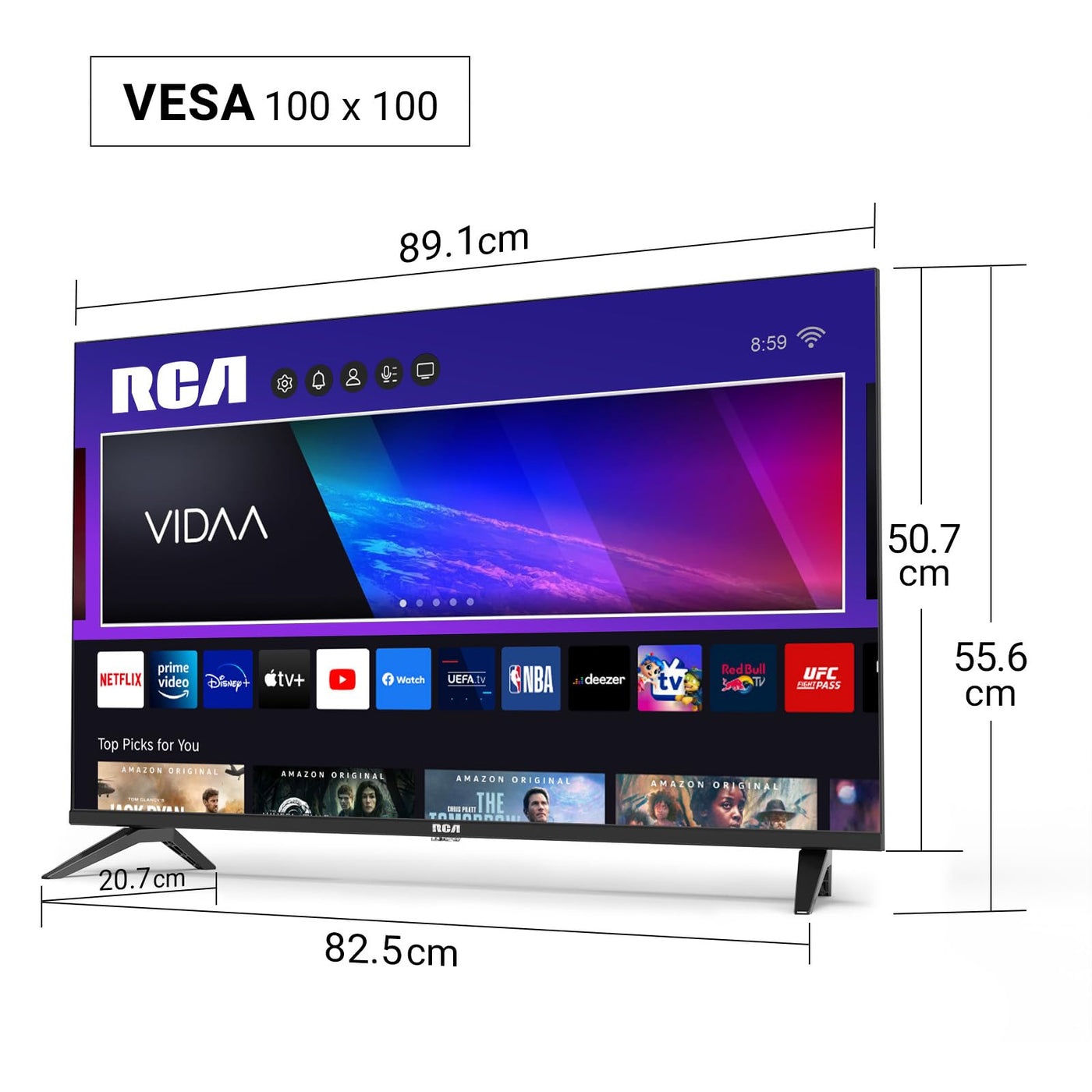 RCA VRS40FQ1 Smart TV 40 Zoll (100 cm) FHD Fernseher mit WLAN, Triple Tuner (DVB-T/T2, DVB-C, DVB-S/S2), App Store, Prime Video, Netflix, YouTube, DAZN, Disney+ [RVSmart 2024]