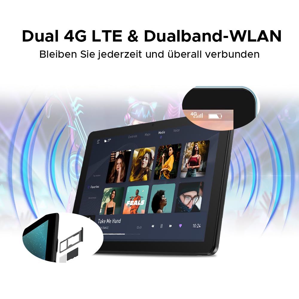 DOOGEE T10W Android 15 Tablet 10 Zoll 16GB RAM +128GB ROM (2TB TF) 2025 Neueste Tablet mit SIM Card Slot, 8000mAh Gaming Tablets Android 4G LTE/5G WiFi, Dual Kamera, BT5.0/ OTG/Face ID/USB Type C