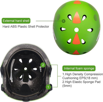 Kinderhelm 2-5 Jahre Leicht Fahrradhelm Verstellbar Skaterhelm für Kinder, 3D Form Cartoon Multi Sport Sportartikel Jungen Mädchen, Durchmesser 51-54 cm Dinosaurier…