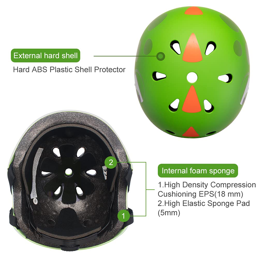 Kinderhelm 2-5 Jahre Leicht Fahrradhelm Verstellbar Skaterhelm für Kinder, 3D Form Cartoon Multi Sport Sportartikel Jungen Mädchen, Durchmesser 51-54 cm Dinosaurier…