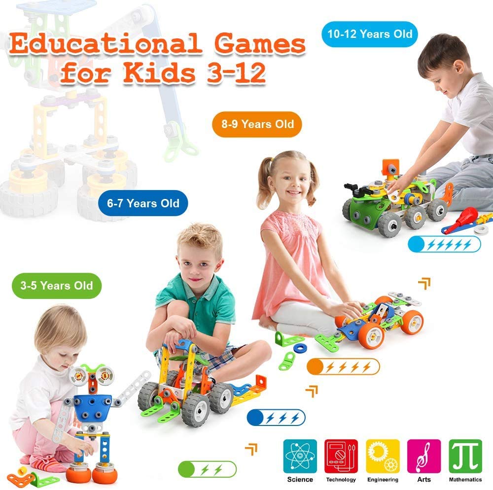 MOONTOY Konstruktionsspielzeug Geschenke für Kinder, STEM Gebäude Kit Bausteine Spielzeug für Jungen und Mädchen Baukasten Pädagogische Lernspielzeug ab 4,5,6,7,8,9,10 Jahre Bauset 11 Modelle