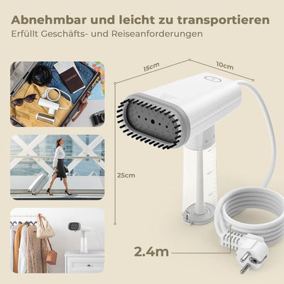 Vpcok Direct Steamer Dampfglätter Reise 1000W Dampfbürste mit 150ML Tank für vertikales, horizontales Dampf, Tragbares Handbügeleisen Dampfbügel schnelles Aufheizen, Faltenentfernung für Kleidung