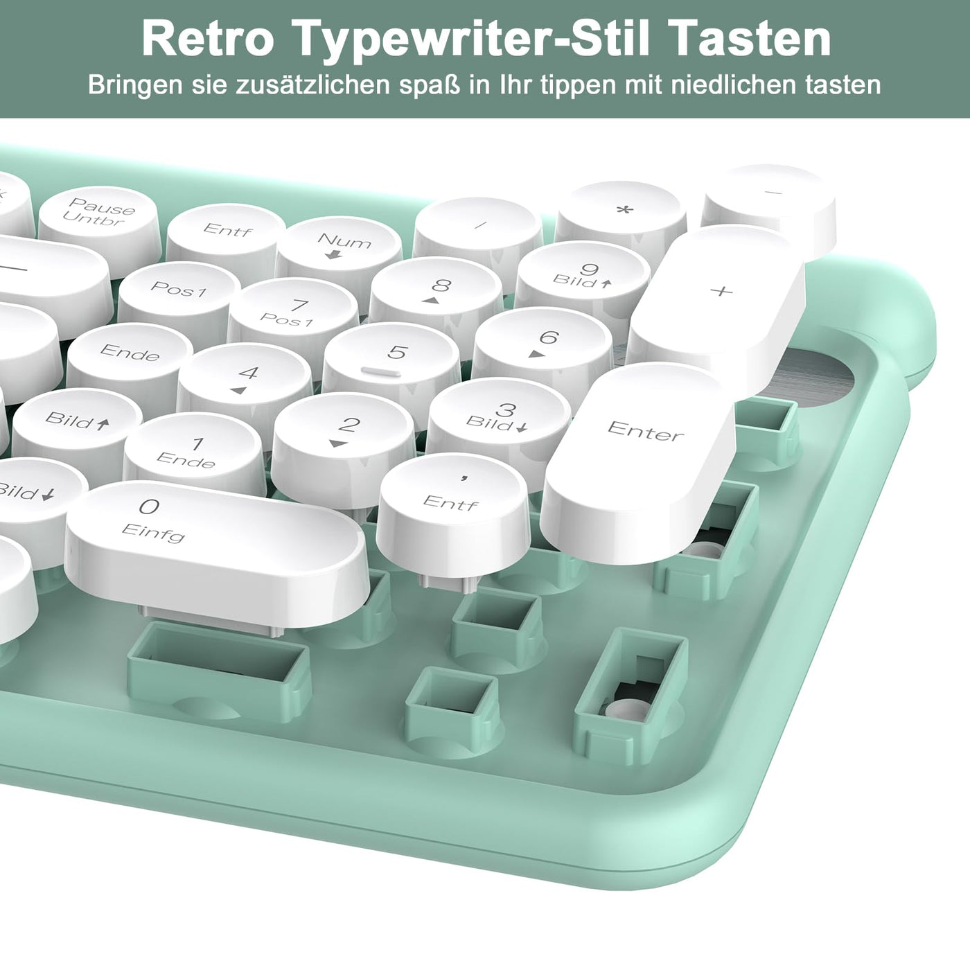Tastatur Maus Set Kabellos,RaceGT Retro Schreibmaschine Tastatur Funktastatur mit Maus USB Grün Tastatur Bunt Maus und Tastatur Wireless Keyboard and Mouse QWERTZ Deutsch Layout