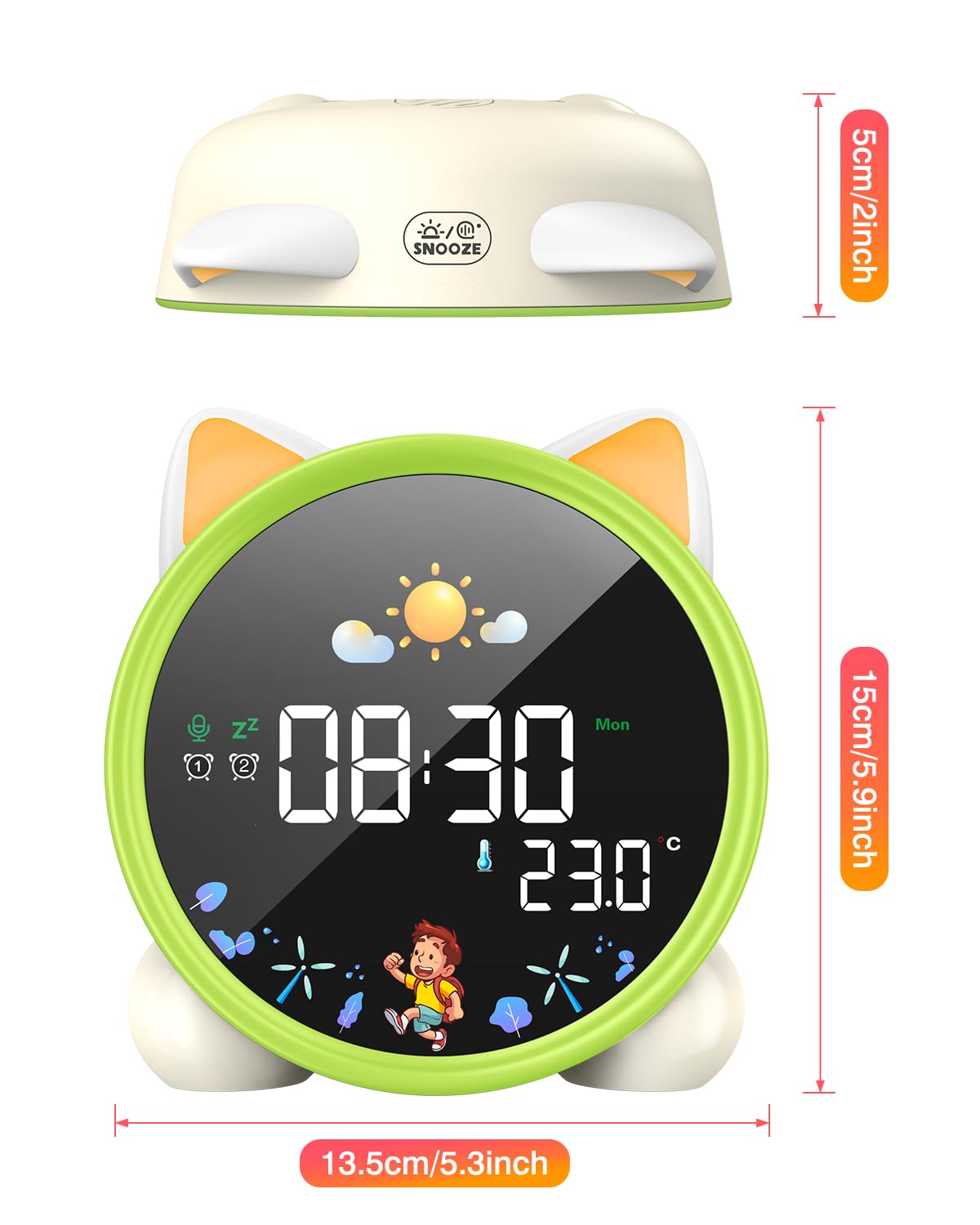 Lemnoi Wecker für Kinder, Kinder Schlaftrainer für Jungen und Mädchen, Batteriebetrieben Kinderwecker Lichtwecker mit Nachtlicht, Countdown, Snooze-Funktion, 3 Helligkeitsstufen und Buntem Licht