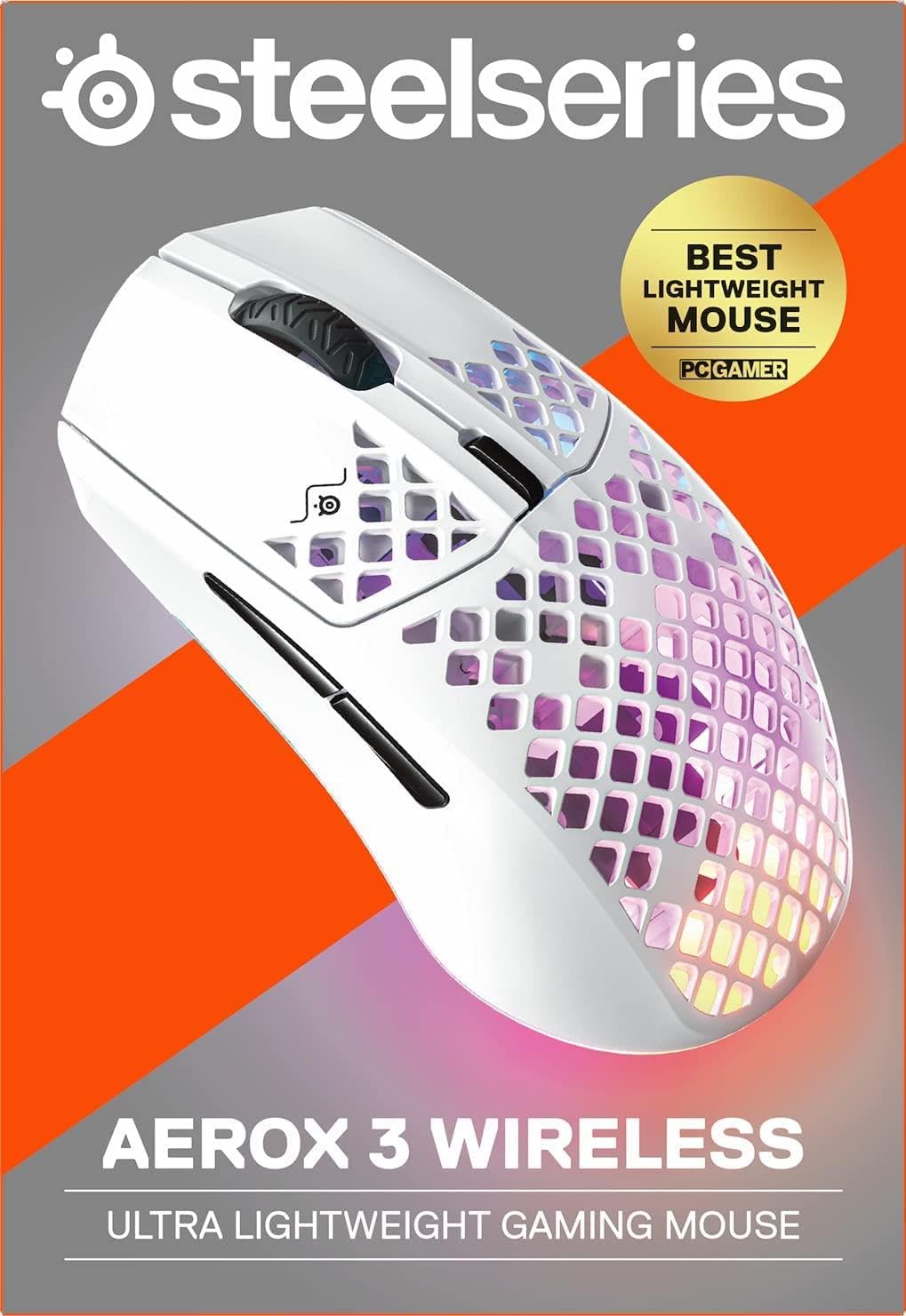 SteelSeries Aerox 3 Wireless - RGB Gaming-Mouse mit Öffnungen in der Oberfläche - Federleichtes, wasserabweisendes Design - Optischer TrueMove Air-Sensor mit 18.000 DPI - Snow