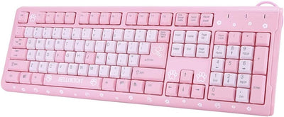 Sxhlseller 104 Tasten USB Wired Keyboard, QWERTY Ultra Thin Cartoon Computer Keyboard, wasserdichte Universal Mechanische Tastatur für Home Business Office Game(Rosa)