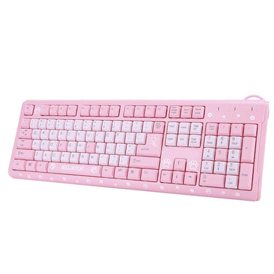Sxhlseller 104 Tasten USB Wired Keyboard, QWERTY Ultra Thin Cartoon Computer Keyboard, wasserdichte Universal Mechanische Tastatur für Home Business Office Game(Rosa)