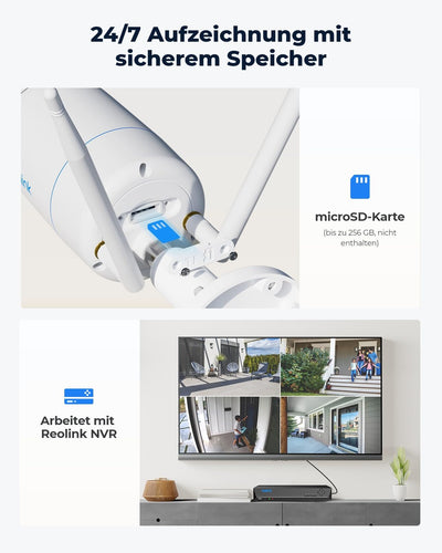 Reolink 4K Wi-Fi 6 Überwachungskamera, 5/2,4 GHz WLAN Kamera Outdoor mit IP67 Metallgehäuse, Menschen-/Fahrzeug-/Haustiererkennung, Farbnachtsicht, 2-Wege-Audio, 24/7-Aufzeichnung, RLC-810WA