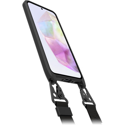 OtterBox React Lanyard Hülle für Samsung Galaxy A35 5G, schützende Hülle mit Verstellbarer und Abnehmbarer Handykette, Getestet nach Militärstandard, Schwarz - Keine Einzelhandelsverpackung