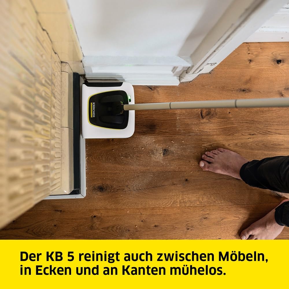 Kärcher Akku-Besen KB 5, elektrischer Besen für die schnelle Bodenreinigung, Lithium-Ionen-Akku, Akkulaufzeit: bis zu 30 min, Schmutzbehälter: 370 ml, flexibles Doppelgelenk, intuitive Bedienung
