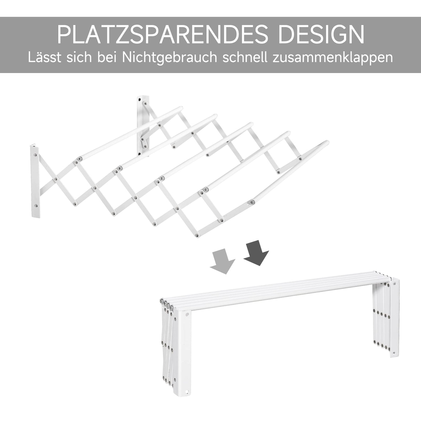HOMCOM Wandtrockner Wäscheständer für Wandmontage Wandwäschetrockner ausziehbar klappbar platzsparender Wäschereck für kleine Haushalte für drinnen und draußen Metall Weiß 63,5 x 60 x 20 cm