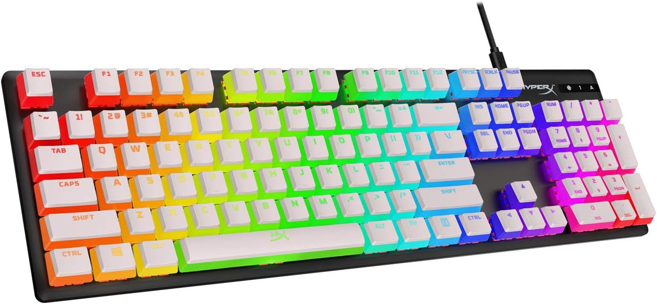 HyperX Pudding Keycaps – Vollständiger Tastensatz – PBT – {Weiß} – English (US) Layout – 104 Key, Hintergrundbeleuchtet, OEM Profil