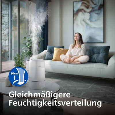 Philips Smart Humidifier - kompakt und dennoch leistungsstark mit himmelhohem Nebel, Aromatherapie, leise mit Schlafeinstellung und Nachtlicht, für (Schlaf-) Räume bis zu 38 m² (HU1509/00)