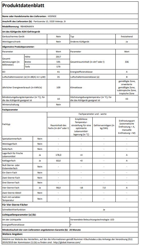 Hisense RB440N4AFA Kühl-Gefrier-Kombination/Höhe 201 cm/Kühlen 178 L/Gefrieren 98 L/LED Beleuchtung, Dark Inox