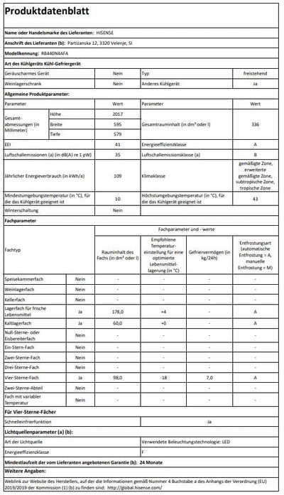 Hisense RB440N4AFA Kühl-Gefrier-Kombination/Höhe 201 cm/Kühlen 178 L/Gefrieren 98 L/LED Beleuchtung, Dark Inox