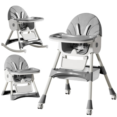 LINELUCK Hochstuhl Baby 6in1 Kinderhochstuhl mit Babyliege und Baby Schaukelstuhl, Verstellbar Klappbar Hochstuhl Baby mit Essbrett und Rollen,Korb, mitwachsend ab 6 Monate bis 6 Jahre Babystuhl