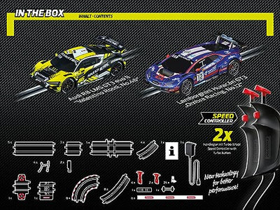 Carrera - 20062563 - Go I GT Super Challenge I Detailgetreue Audi R8 LMS GT3 evo II und Lamborghini Huracán GT3 im Maßstab 1:43 I Actiongeladener Rennspaß mit Rundenzähler und herausfordernder Strecke