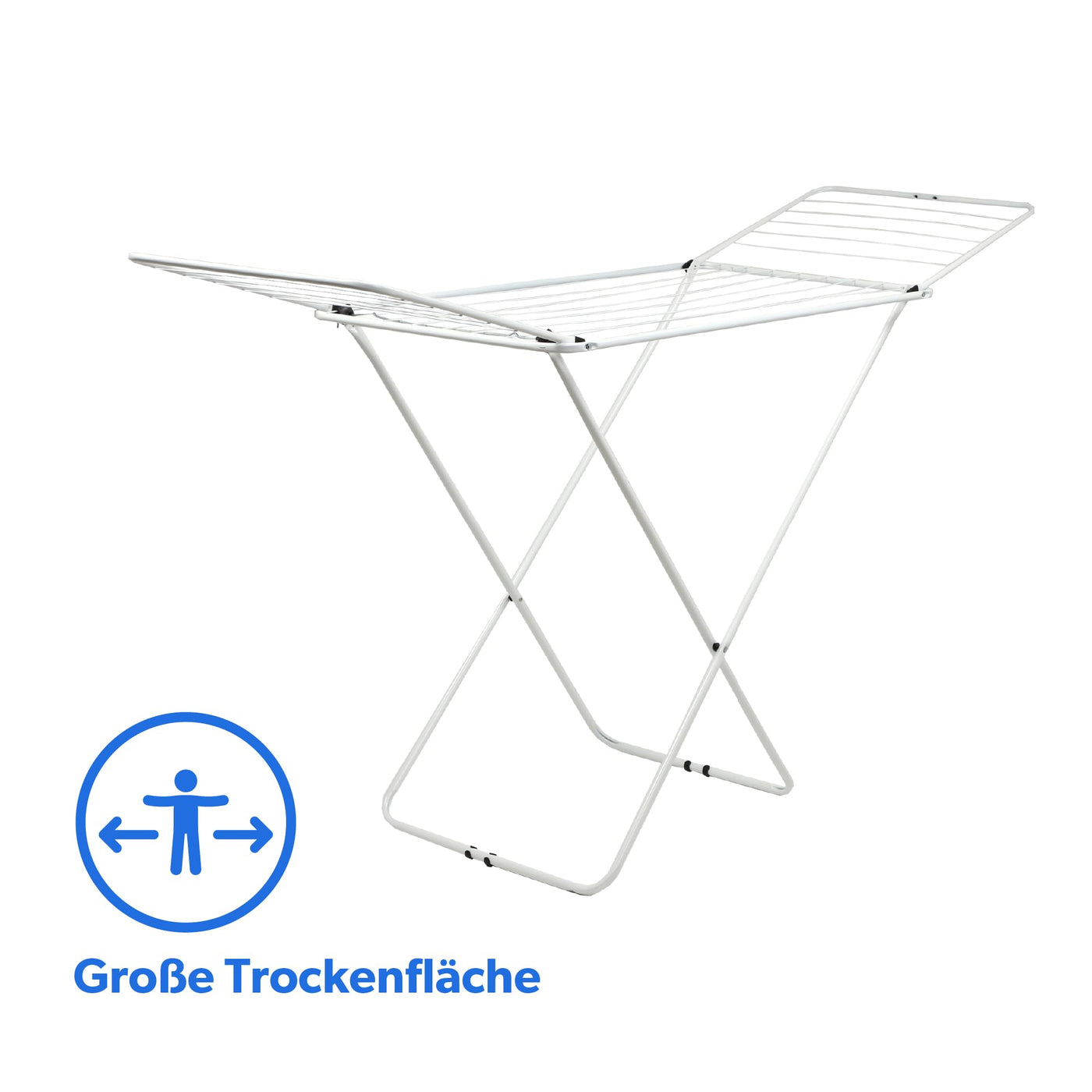 KADAX Wäscheflügeltrockner, Wäscheständer mit Flügeln, Trockenlänge 18m/23m, Luftstromwäscheständer aus pulverbeschichteten Stahl, klappbarer Trockner (Weiß/2-Flügel)