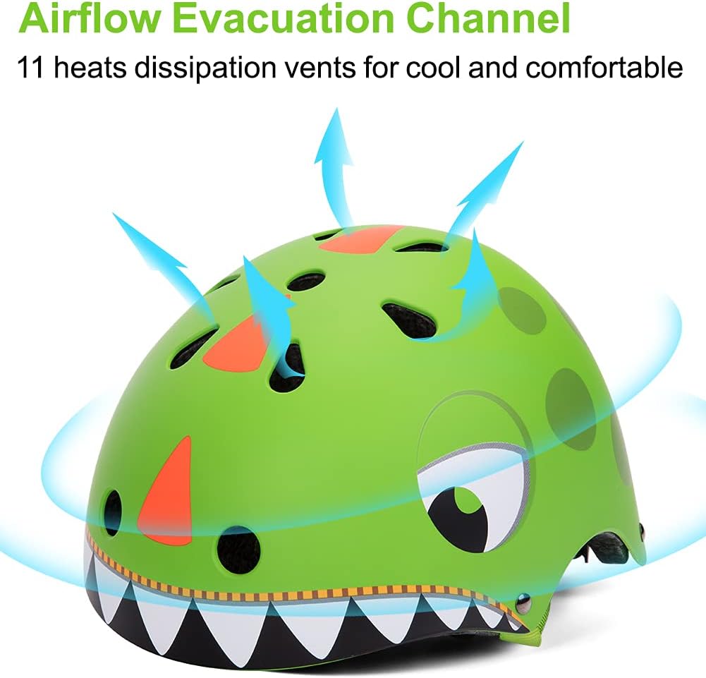 Kinderhelm 2-5 Jahre Leicht Fahrradhelm Verstellbar Skaterhelm für Kinder, 3D Form Cartoon Multi Sport Sportartikel Jungen Mädchen, Durchmesser 51-54 cm Dinosaurier…