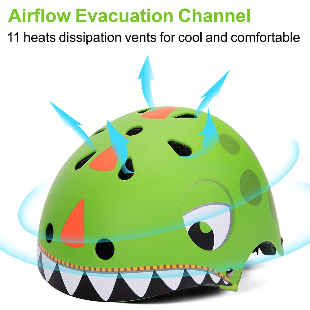 Kinderhelm 2-5 Jahre Leicht Fahrradhelm Verstellbar Skaterhelm für Kinder, 3D Form Cartoon Multi Sport Sportartikel Jungen Mädchen, Durchmesser 51-54 cm Dinosaurier…